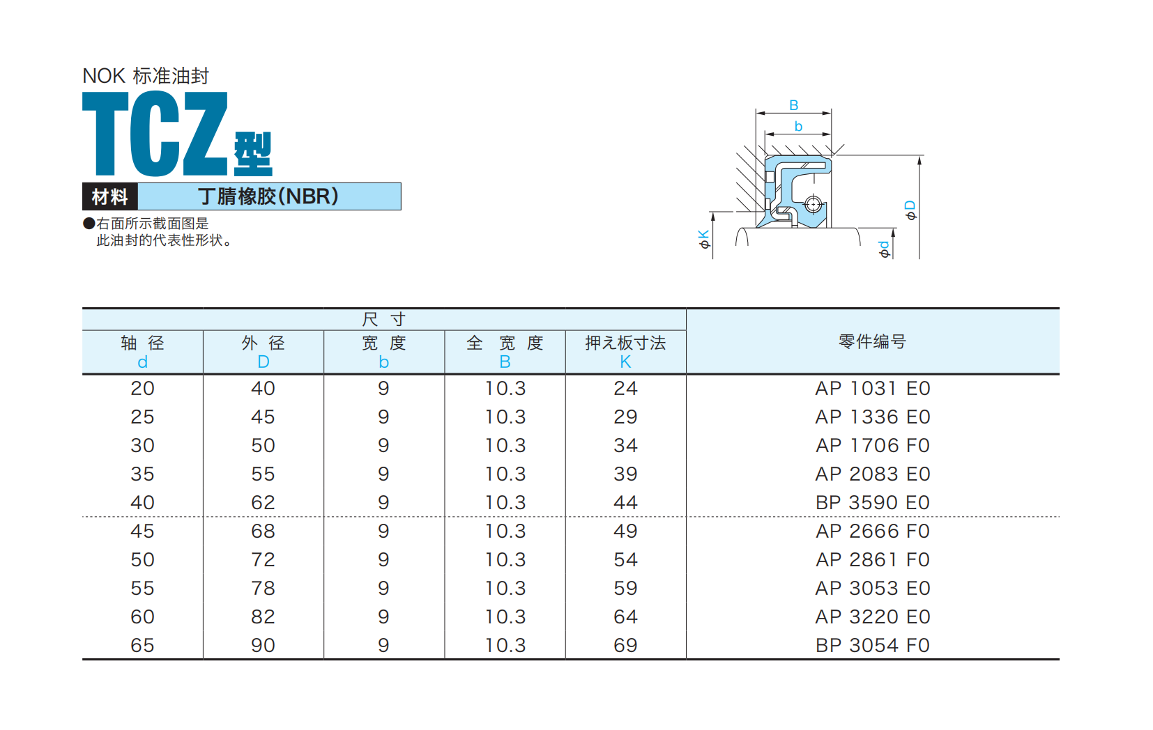 AP1031E0 丁腈橡胶（NBR）TCZ型油封